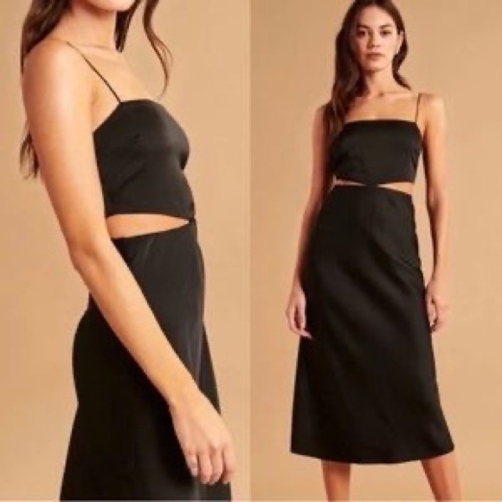 Dark Blue Satin Cutout Midi Dress in XSP